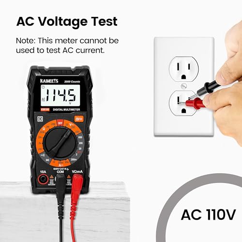 KAIWEETS Digital Multimeter with Case, DC AC Voltmeter, Ohm Volt Amp Test Meter and Continuity Test Diode Voltage Tester for Household Outlet