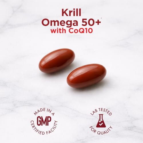 Krill Omega 50 Plus w/ CoQ10 from Purity Products - 1300mg Krill Oil and Fish Oil Blend - 100mg CoQ10-500mg Natural Astaxanthin - Support for Cardio