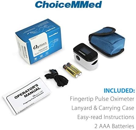 CHOICEMMED Black Dual Color OLED Finger Pulse Oximeter - Blood Oxygen Saturation Monitor with Color OLED Screen Display and Included Batteries - O2