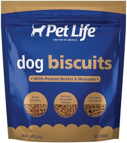 Pet Life Biscuits with Peanut Butter and Molasses Crunchy Dog Treats, 4lb