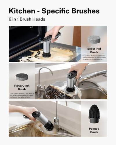 HOTO Grip™ Cordless Electric Spin Scrubber, IPX7 Waterproof, 6 Brush Heads | Lightweight at 0.65 lb, Powerful Cleaning Scrubber, for Bathroom