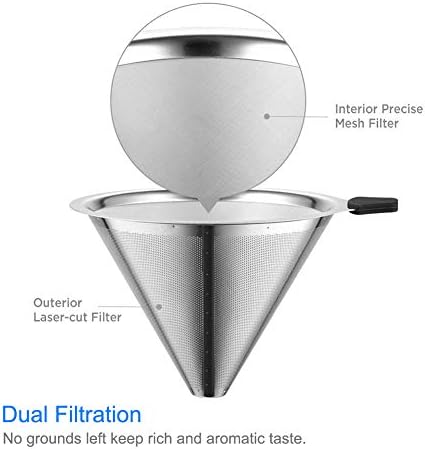 Boxtree Pour Over Coffee Maker Set with Reusable Stainless Steel Drip Filter Elegant Coffee Dripper Pot Glass Carafe & Permanent Stainless Steel