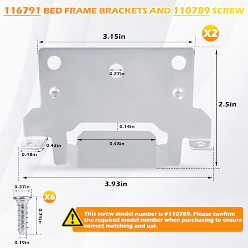 116791 110789 Mounting Plates Replacement for IKEA Bed Frame Brackets Part | 116791 (2X Mounting Plate) and 110789 (6X Screws) Spare Hardware Parts
