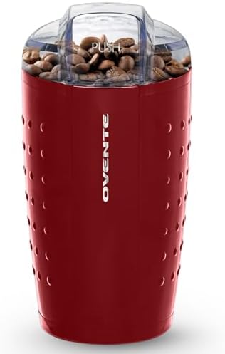 OVENTE Electric Coffee Grinder with One Touch Push-Button, White CG225W | 2.5oz Capacity, 150W Motor, Stainless Steel Blades for Uniform Grinding of Beans, Spices, Herb, Nuts & More, Safety Lock Lid