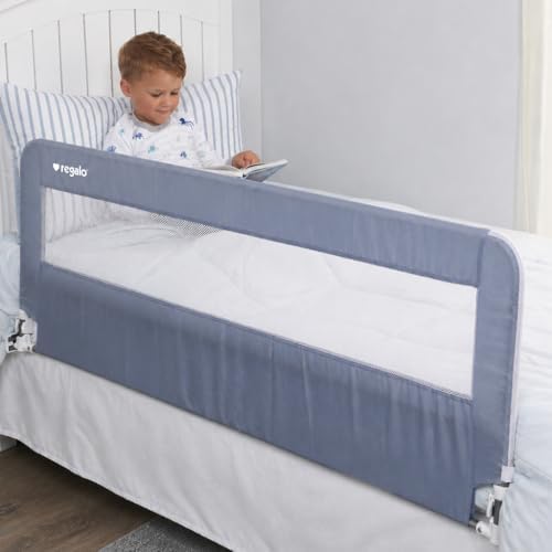 Regalo Safety 54” Extra Long Hideaway Bed Rail Guard for Toddlers, Toddler Bed Rail with Reinforced Anchor Safety System, 20” Tall Bed Safety Rail, Fits Twin, Full & Queen Beds