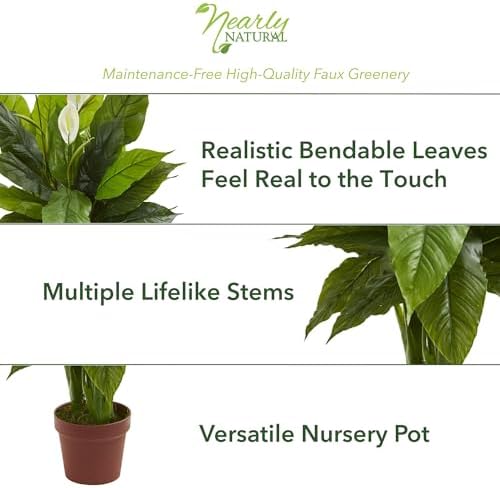 Nearly Natural 42 in Artificial Spathiphyllum Peace Lily Real Touch Plant | Silk Leaves with White Flowers