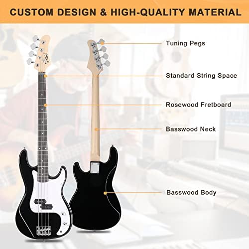 GLARRY Full Size Electric Bass Guitar Beginner Kit 4 String Exquisite Basswood Bass with 20W AMP, Cable, Strap, Bag and Accessories (Transparent Blue, 39"Right Handed)