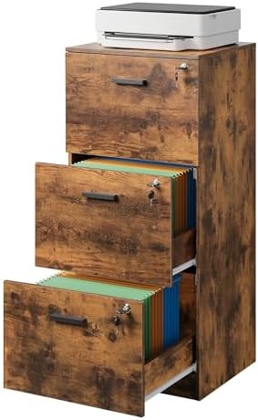 DEVAISE 3 Drawer Wood File Cabinet with Lock, Fits Letter and A4 Size | Wooden Tall Vertical Filing Cabinet, Home Office Printer Stand, Easy Assembly, White