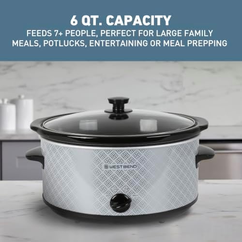 West Bend Slow Cooker 6-Quart Manual Crockery Style with Dishwasher Safe Oval Ceramic Crockpot and Glass Lid Two Temperature Settings Plus Keep Warm, 330-Watts, Black
