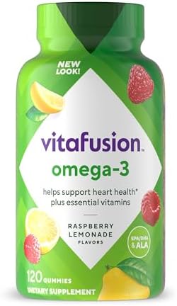 Vitafusion Omega 3 Gummies | 120 Adult Gummy Vitamins | Blend of EPA, DHA & ALA | for Women & Men | Raspberry Lemonade Flavor | Gluten-Free Supplement