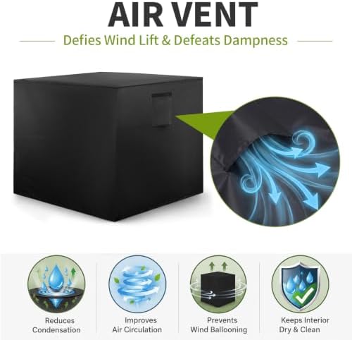 Air Conditioner Cover for Outside 34 x 34 x 30 inch | Square top design, water-resistant 420D Oxford, windproof straps, fits most central ac condensers, year-round