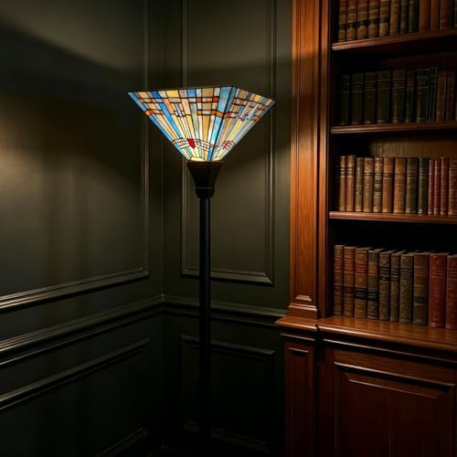 Tiffany Torchiere Floor Lamp Handcrafts Mission Stained Glass Torch Light