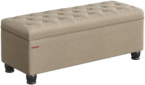SONGMICS Storage Ottoman, 46.5 Inches Bedroom Bench, Solid Wood Legs