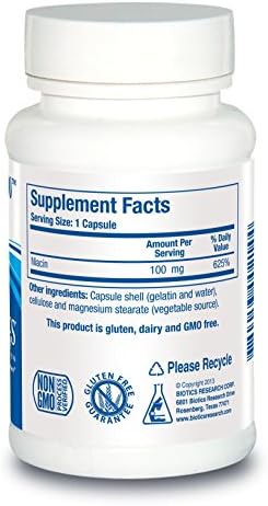 BIOTICS RESEARCH Niacin 100, 100 Milligram Niacin, Vitamin B3, HDL, Triglyceride, LP, 150 Capsules