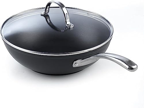 Cooks Standard Classic 11-Inch Hard Anodized Nonstick Wok Stir Fry Pan | 3-Qt Deep Frying Pan with Vented Glass Lid, Stay-cool Handle
