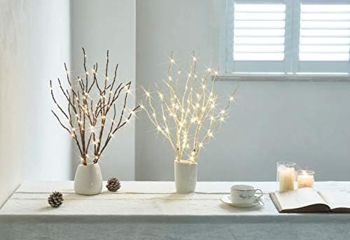 Fudios Lighted Branches with Timer 70 LED Fairy Lights 18in Battery Operated, Willow Branches with Lights for Vase Christmas Holiday Home Decor