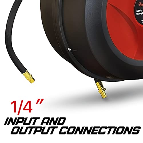 ReelWorks Air Hose Reel Retractable 3/8" Inch x 50' Foot | Hybrid Polymer Hose Max 300PSI Commerical Polypropylene Construction