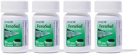 Major Ferosul - Ferrous Sulfate 325mg Tablets with 65mg of Elemental Iron - Iron Supplement for Women, Men - Green - 100 Count (3 Pack)