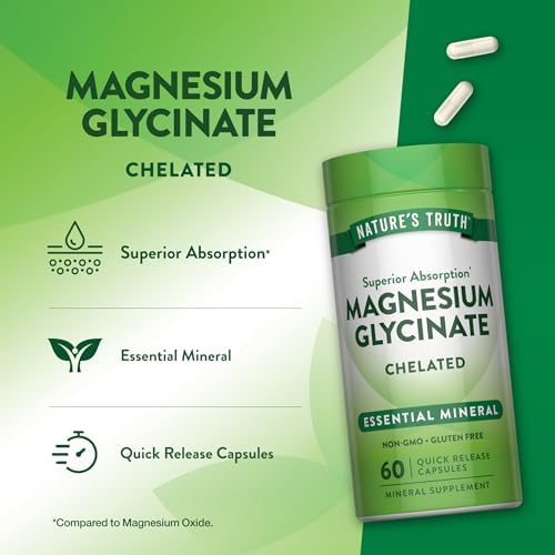 Nature's Truth Magnesium Glycinate Capsules | 200mg | 60 Count | Chelated Superior Absorption Formula | Non-GMO & Gluten Free Supplement