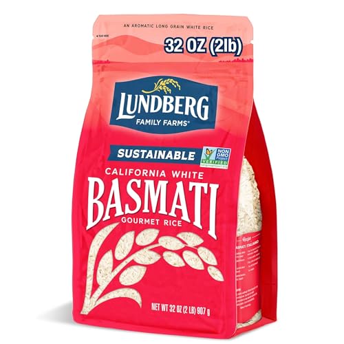 Lundberg Basmati Rice, Long Grain White Rice - Non-Sticky, Fluffy, Nutty, Aromatic Rice, Vegan Food, Healthy Meals, Gluten-Free Rice Grown in California, 32 Oz