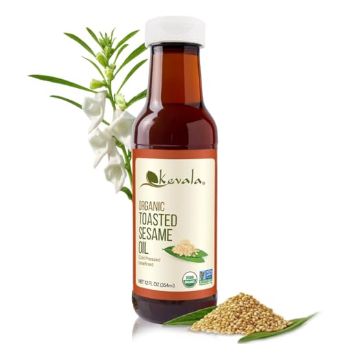 Kevala Organic Toasted Sesame Oil - 1 gal, Made with Organic Sesame Seeds | Medium Smoke Point Suitable for Light Roasting and Stir-Frying, Kitchen Pantry Essential Vegetable Oil, Salad Dressing Base