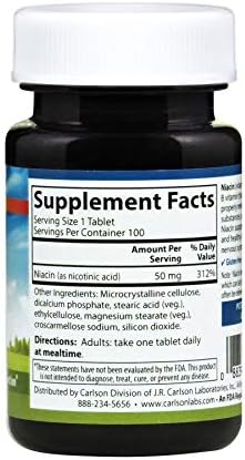 Carlson Niacin, 50 mg, Cholesterol Metabolism, Nerve Function, 300 Tablets | Energy Production