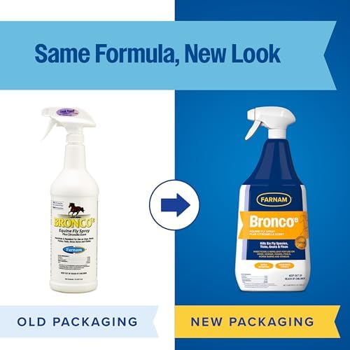 Farnam Bronco E Fly Spray for Horses, Dogs & Premises 128 oz Refill | Kills & Repels Stable, Horse, Deer, House & Horn Flies, Mosquitoes, Fleas, Chiggers, Ticks, Lice & Gnats