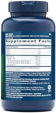 GNC Triple Strength Fish Oil Mini, 1000mg EPA & DHA, 120 Mini Softgels | Provides 1000mg EPA and DHA per Serving to Support Heart, Brain, Skin, Eye, Joint Health, and a Balanced Mood