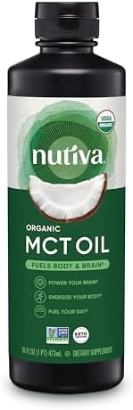 Nutiva Organic MCT Oil, Unflavored, 32 Oz, USDA Organic, Non-GMO, Non-BPA, Whole 30 Approved, Vegan, Gluten-Free & Keto, 14g MCT per Serving & Neutral Flavor for Energy Boost to Coffee, Shakes and Salads