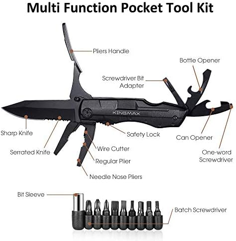 KINGMAX Pocket Knife, Multitool Tactical Knife with Blade, Saw, Plier, Screwdriver, Bottle Opener, Folding Knife Built with Full Stainless Steel