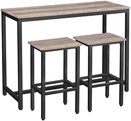 HOOBRO Bar Table and Chairs Set, 47.2” Rectangular Pub Table with 2 Stools for Small Space, 3-Piece Breakfast stools Set, Sturdy Metal Frame
