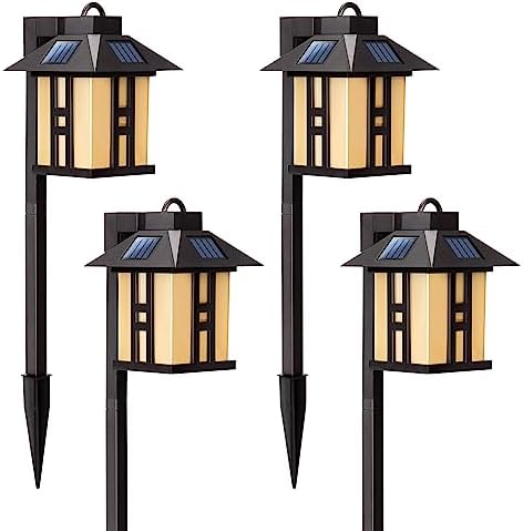GIGALUMI Japanese Decor Solar Lights for Outside, Pathway Lights 4 Pack - Lawn/Patio/Yard/Walkway/Driveway Decoration | Japanese Style, Pathway Lights