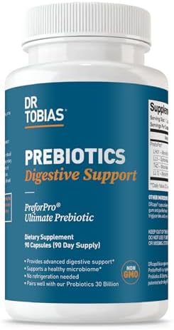 Dr. Tobias Prebiotics, Supports Digestion & Gut Health, Feed Good Probiotic Bacteria, Boost Gut Immune Function, Vegan & Non-GMO Gut Health Supplements for Men and Women, 30 Capsules, 30 Servings