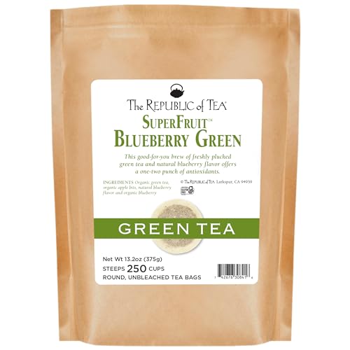 The Republic of Tea SuperFruit Blueberry Green Tea, Low Caffeine, 50 Count | A gentle cup for everyday sipping. Fresh with notes of juicy fruit and sweet-tart apple.