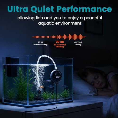 hygger Quiet Aquarium Air Pump 1.5 Watt Energy Saving Mini Oxygen Pump for 1-15 Gallon Fish Tank with Accessories White