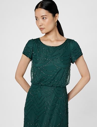 Adrianna Papell Womens Short Sleeve Blouson Beaded Gown