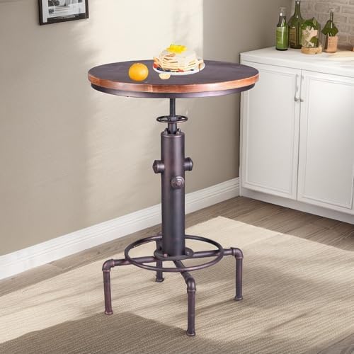 Topower Industrial Bar Table 32.3-38.2" Adjustable Pub Table Kitchen Dining Coffee Bistro Table (Red)