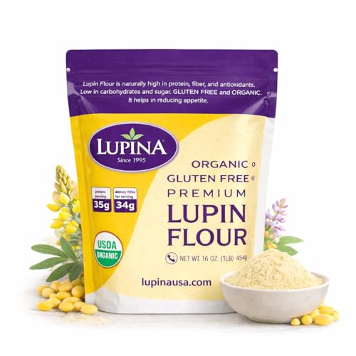 Lupina Organic Gluten-Free Lupin Flour – Pack 1–16 oz- High-Protein, High-Fiber, Low-Carb Plant-Based Flour – Non-GMO Vegan Superfood for Baking, Smoothies & Healthy Cooking