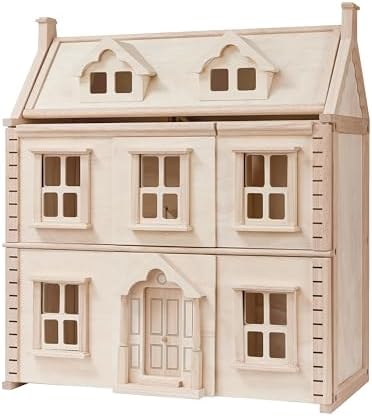 PlanToys® Green Wooden Dollhouse with Solar Panel, Wind Turbine & Furniture | recycling system, eco-friendly doll house, sustainable pretend play, kids, girls, environmental learning gift for boys