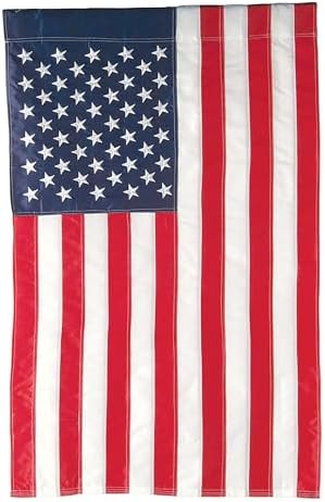 Evergreen American Flag 12x18 Double Sided | Patriotic House Flags For Outside Outdoor | Small American Flag Garden Size | Embroidered Stars and Stripes | USA Residential or Commercial