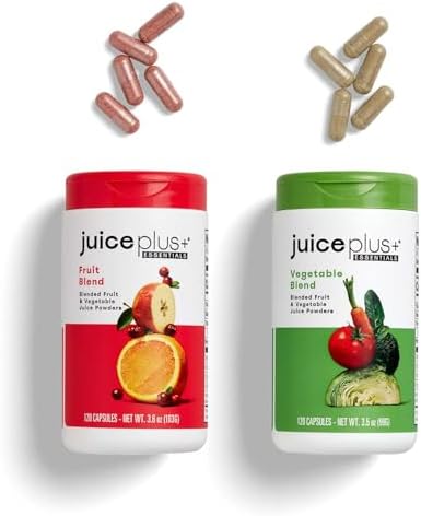 JuicePlus+ Fruit & Vegetable Blend, 2 Bottles (60+60 Servings) | Made from 20 whole fruits & vegetables — peels, leaves, seeds included — convenient daily fruit and veggie blend