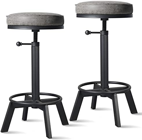 Set of 2 Industrial Bar Stools Short Stool Swivel Wooden Seat Kitchen Island Chairs Counter Height Adjustable 15.2-21inch