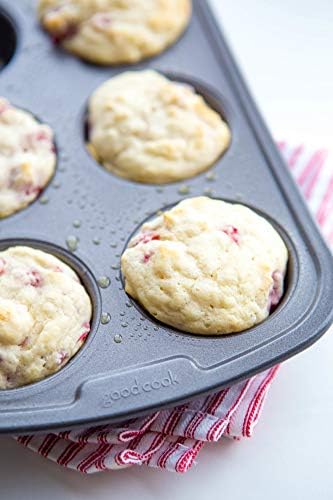 GoodCook Everyday Muffin Pan Nonstick Warp-Resistant Carbon Steel Construction, 6-Cup, Gray