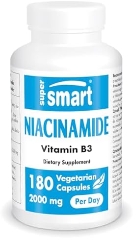 Supersmart - Niacinamide Supplement 2000mg per Day (Nicotinamide) - Flush Free Vitamin B3 Niacin | Non-GMO & Gluten Free - 180 Vegetarian Capsules