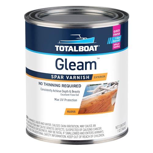 TotalBoat Gleam Marine Spar Varnish for Boats & Outdoor Wood - Satin Quart | Oil-Based Polyurethane Finish; No Thinning; UV Inhibitors; Wooden Boats, Yacht Brightwork, Furniture & Interior/Exterior Wood