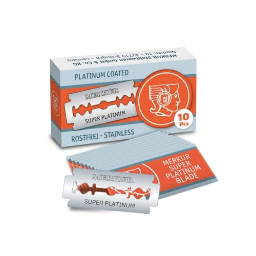 MERKUR SUPER Double Edge Safety Razor Blades, 10 Count (Pack of 3), Precision Stainless Steel Blades with Platinum and Teflon Coating