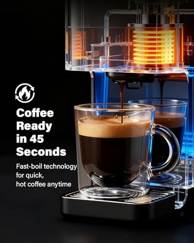 KIDISLE 20 Bar Espresso Machine, Compatible with Nespresso Original & Dolce Gusto Capsules, Ground Coffee & ESE Pods, 47.3oz Tank, One-Touch Boil