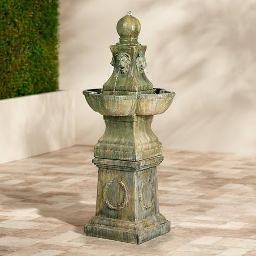 John Timberland Royal Lion 54" High Garden Large Pedestal Outdoor Fountain | Italian Decor Faux Stone Floor Standing Tall Bubbler Water Feature for