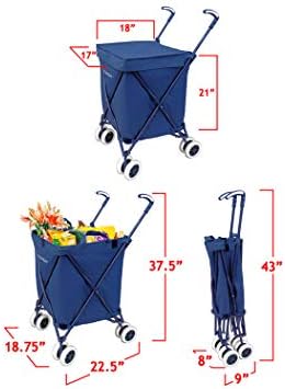 Transit -The Original Patented Folding Shopping and Utility Cart, Water-Resistant Heavy-Duty Canvas with Cover, Double Front Swivel Wheels