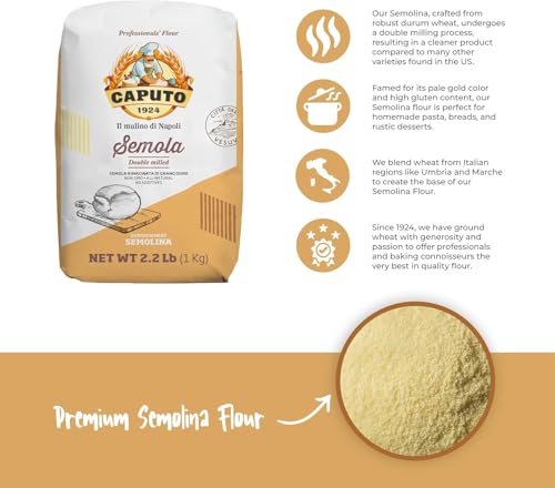 Caputo Antimo Di Grano Duro Rimacinata Semolina Flour - All Natural Dough for Fresh Pasta, 2.2 lb